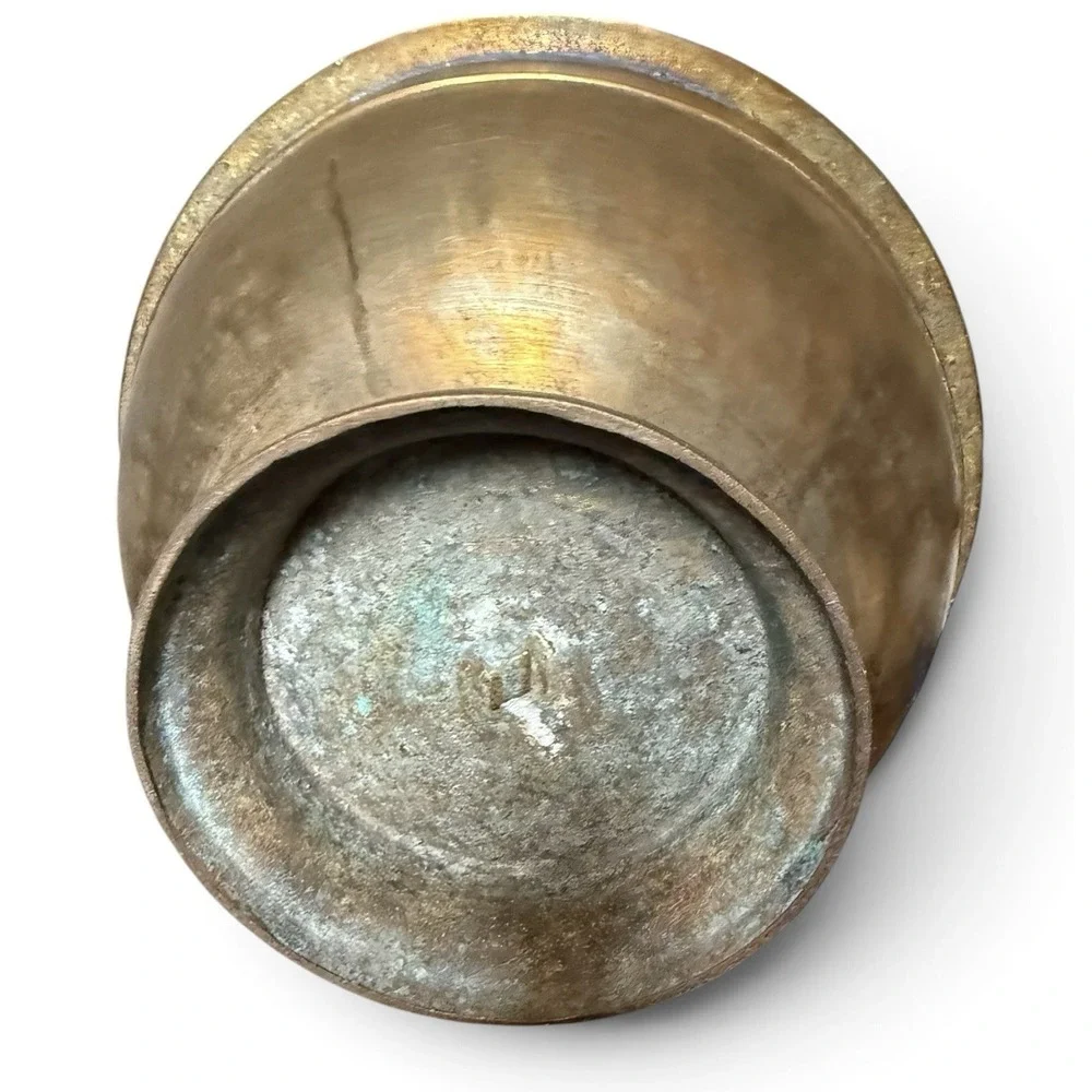 Vintage Heavy Brass Flared Pedestal Ridged Bowl Centerpiece 4.5
